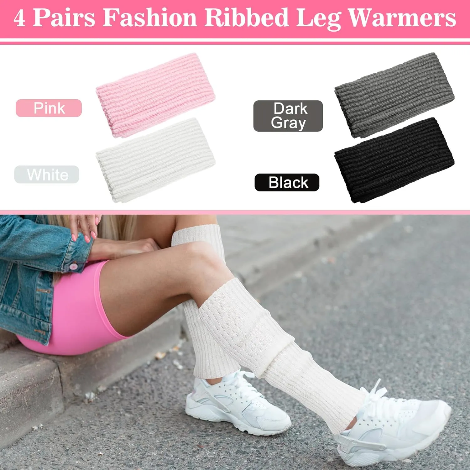 Ramede 4 Pairs Leg Warmers for Girls Kawaii Loose Knitted Leg Warmers Wool Ball Cute Women Lolita Costume