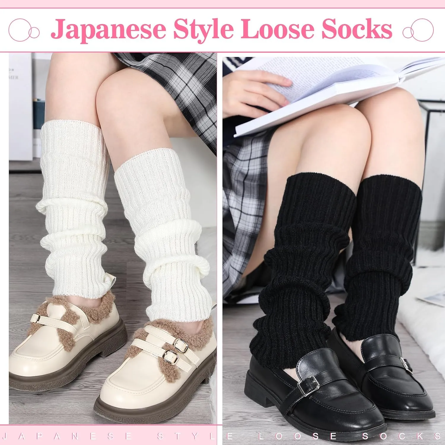 Ramede 4 Pairs Leg Warmers for Girls Kawaii Loose Knitted Leg Warmers Wool Ball Cute Women Lolita Costume