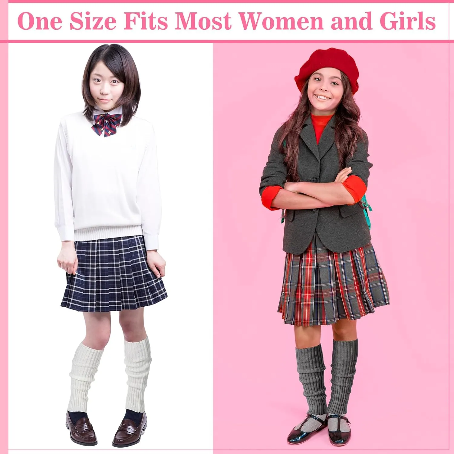Ramede 4 Pairs Leg Warmers for Girls Kawaii Loose Knitted Leg Warmers Wool Ball Cute Women Lolita Costume