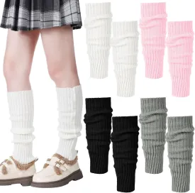 Ramede 4 Pairs Leg Warmers for Girls Kawaii Loose Knitted Leg Warmers Wool Ball Cute Women Lolita Costume