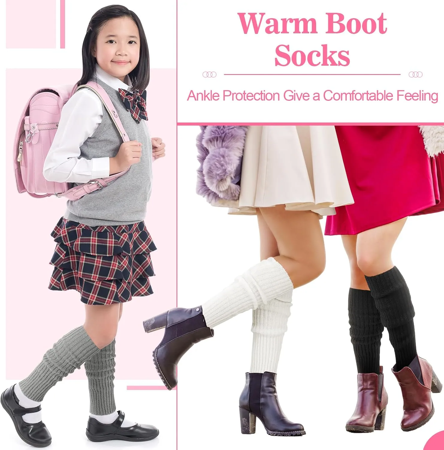 Ramede 4 Pairs Leg Warmers for Girls Kawaii Loose Knitted Leg Warmers Wool Ball Cute Women Lolita Costume