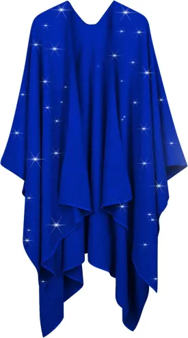 REEMONDE Womens Rhinestones Open Front Poncho Shawl Wrap Cape Ruana Travel Blanket Cardigan