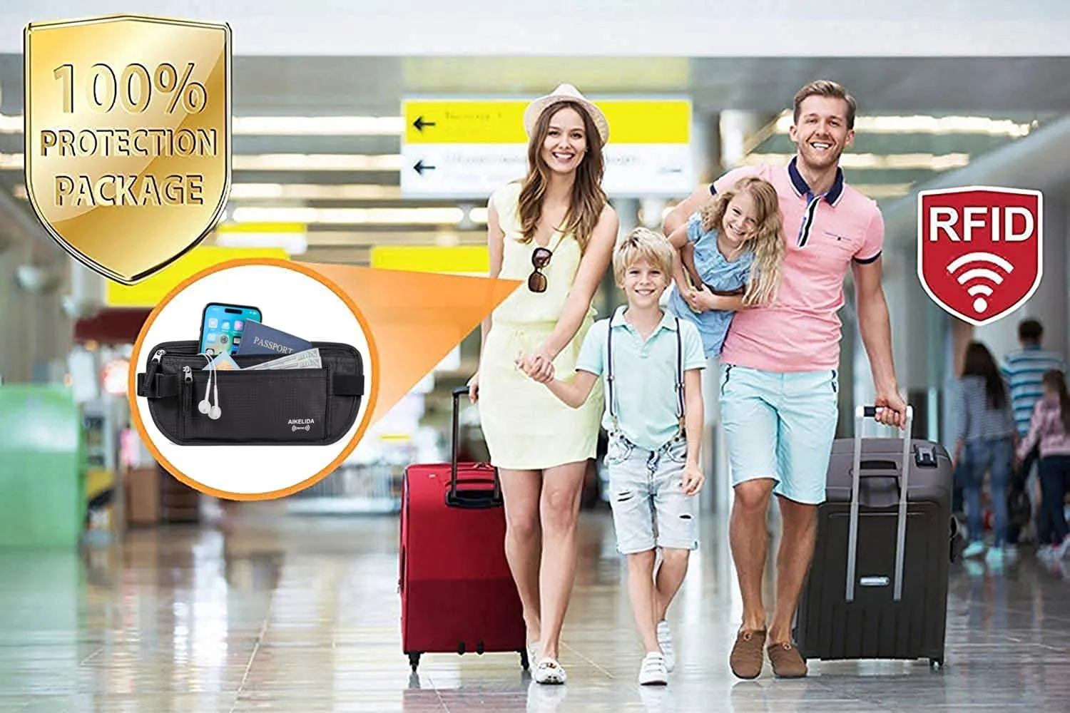 RFID Blocking Passport Holder - Money Belt & Travel Wallet, Travel Belt Bag Fanny Pack for Women Men