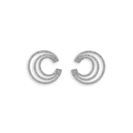 Rhodium Plated Triple "C" CZ Post Earrings