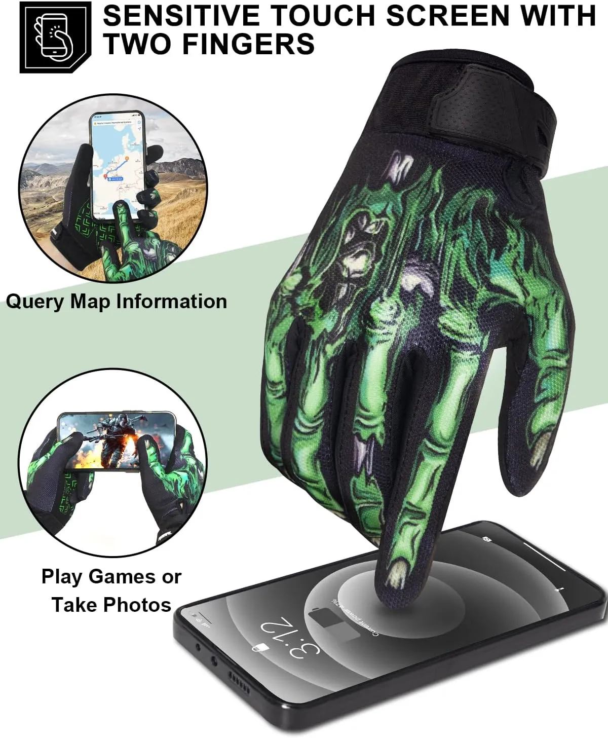 RIGWARL Motorcycle Gloves for Men Women Touchscreen, Lightweight Dirt Bike Glove Non-Slip, Skeleton Motorcycle Riding Glove