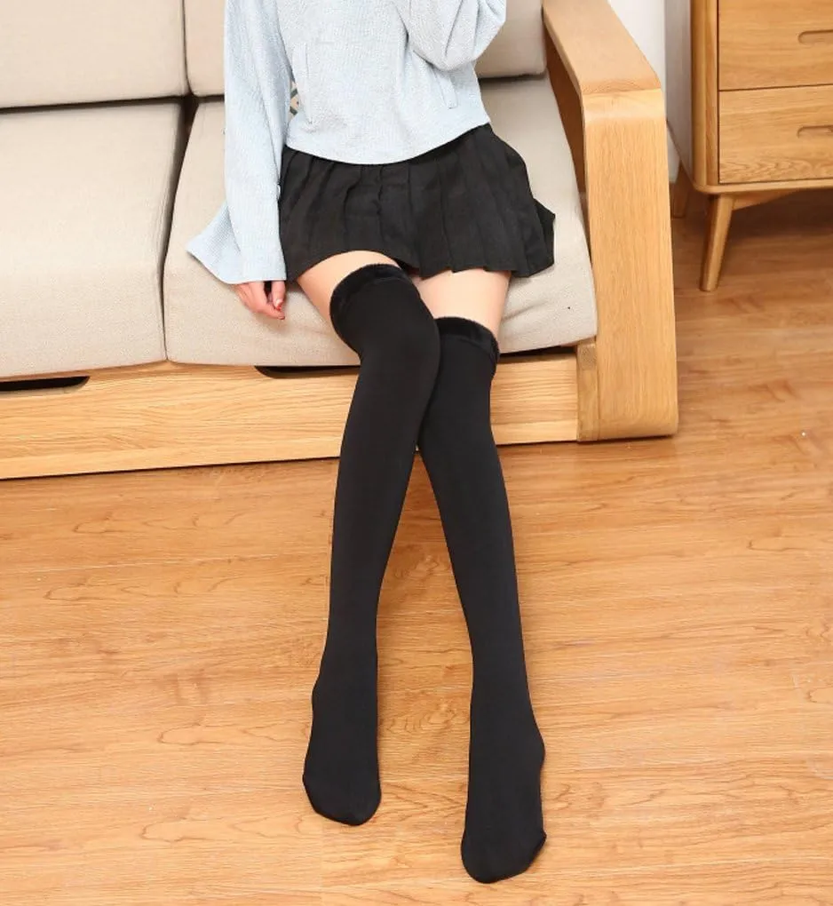 Romastory Womens Over Knee Leg Warmers Winter Thick Fleece Lined Elastic Socks Tights