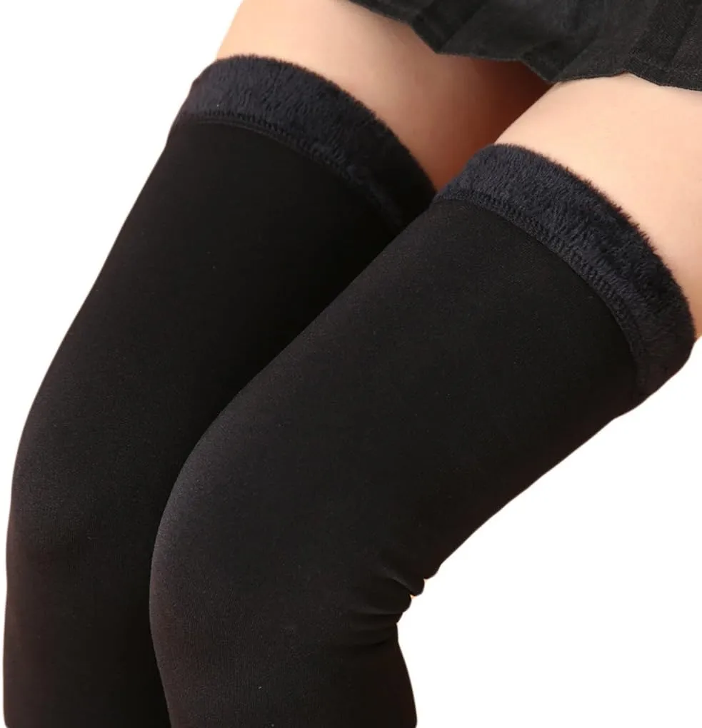 Romastory Womens Over Knee Leg Warmers Winter Thick Fleece Lined Elastic Socks Tights