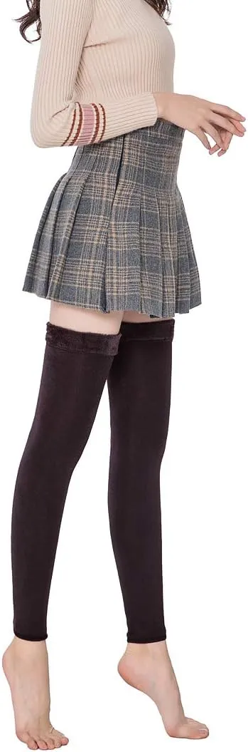 Romastory Womens Over Knee Leg Warmers Winter Thick Fleece Lined Elastic Socks Tights