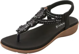 Sandals for Women Dressy Summer Beach Sandals Comfortable Bohemian Flats Sandal Elastic Ankle Strap Shoes