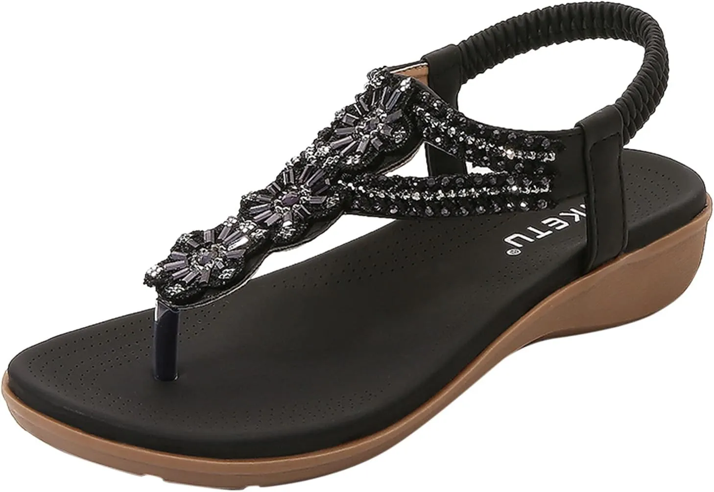 Sandals for Women Dressy Summer Beach Sandals Comfortable Bohemian Flats Sandal Elastic Ankle Strap Shoes