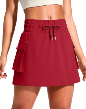 SANTINY 14" Cargo Skorts for Women with 4 Pockets Drawstring High Waisted Golf Hiking Skirt for Casual Summer Travel