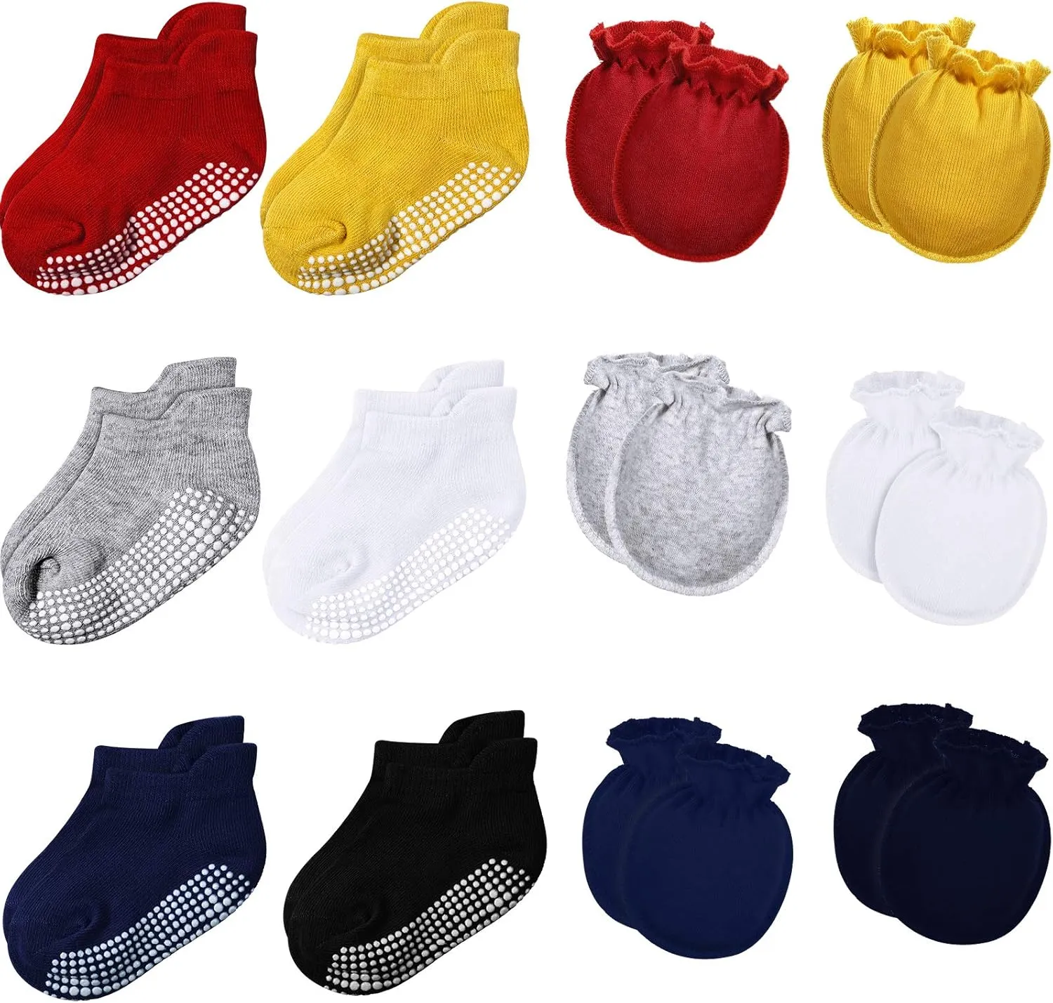SATINIOR 12 Pairs Newborn Baby Mittens and Socks Set Baby Mittens No Scratch Cotton Gloves Non Slip Ankle Socks 0-6 Months