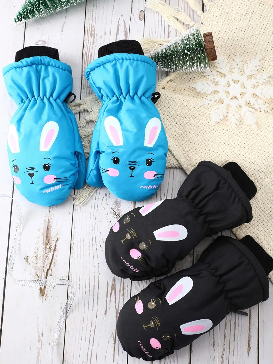 SATINIOR 2 Pairs kids waterproof mittens Girls Winter Snow mittens Warm Snow Gloves for Winter Outdoor Activities