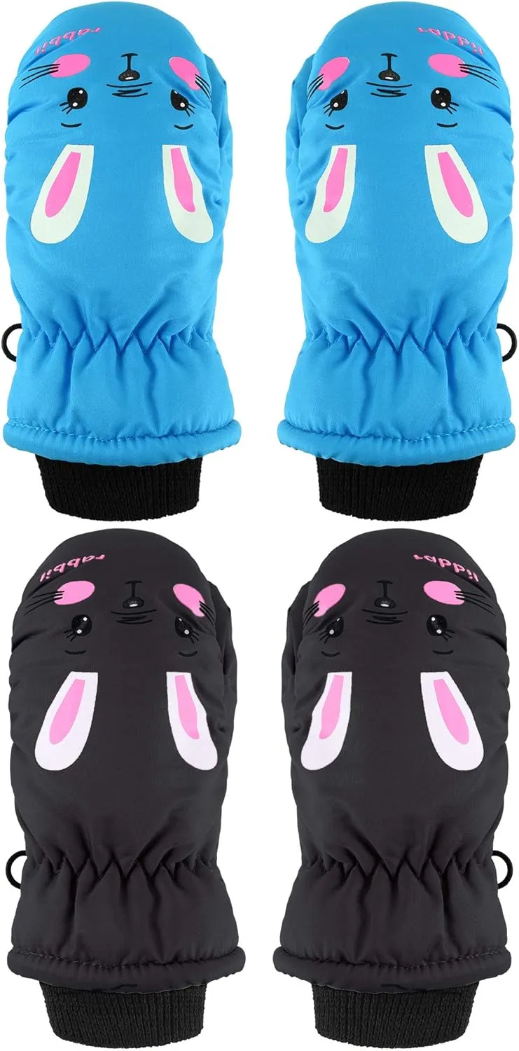 SATINIOR 2 Pairs kids waterproof mittens Girls Winter Snow mittens Warm Snow Gloves for Winter Outdoor Activities