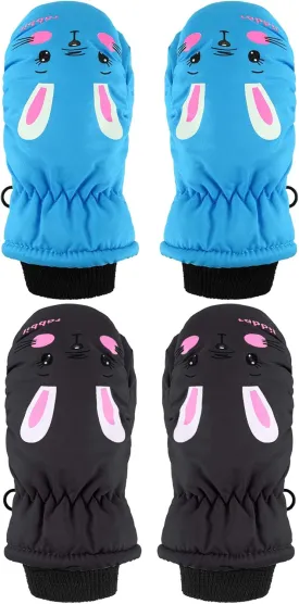 SATINIOR 2 Pairs kids waterproof mittens Girls Winter Snow mittens Warm Snow Gloves for Winter Outdoor Activities