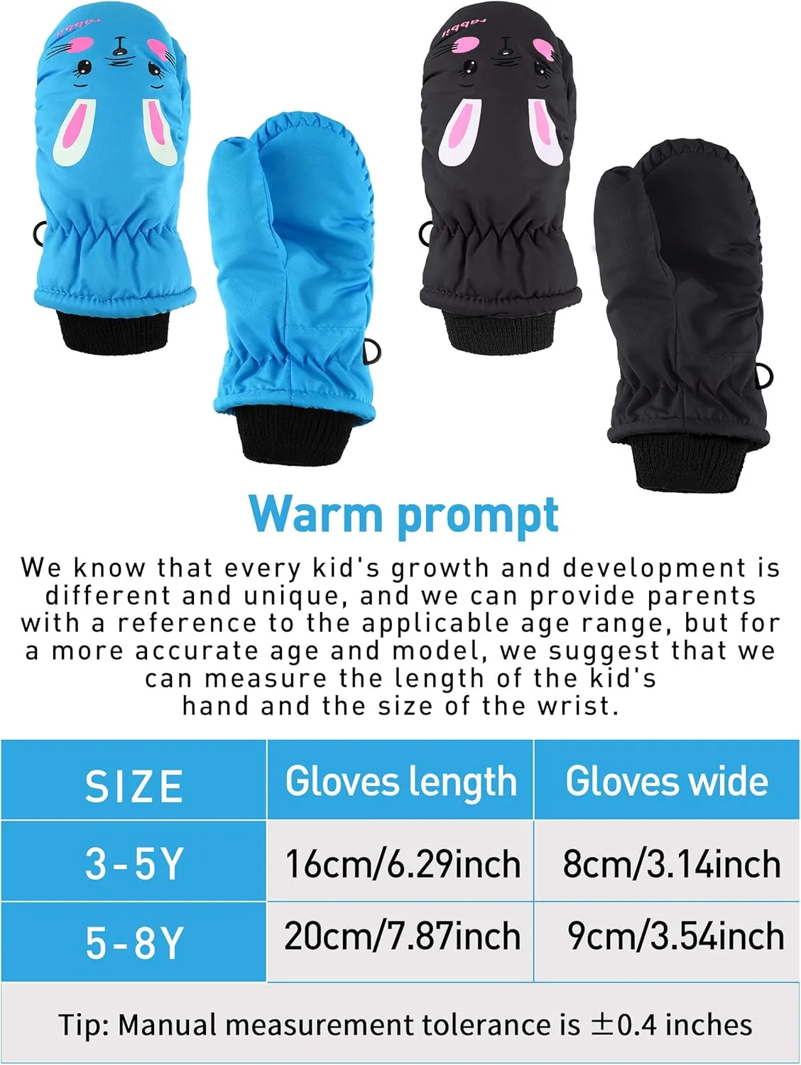 SATINIOR 2 Pairs kids waterproof mittens Girls Winter Snow mittens Warm Snow Gloves for Winter Outdoor Activities