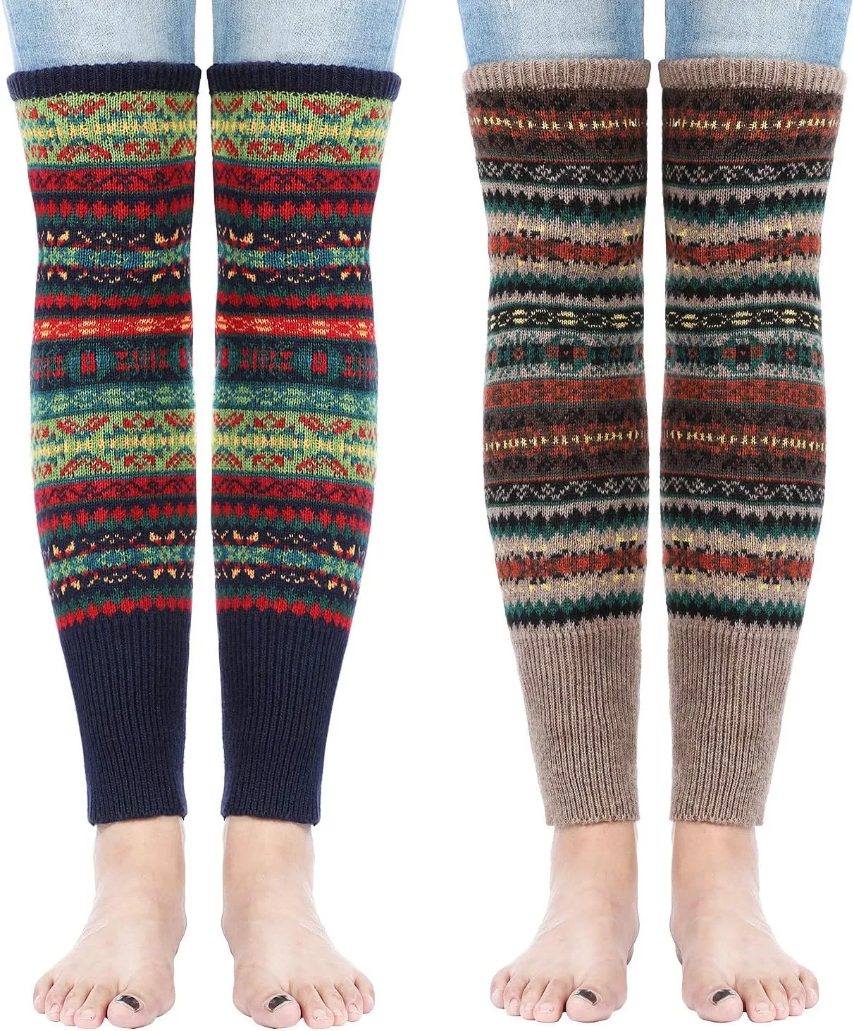 SATINIOR 2 Pairs Leg Warmers for Women Winter Bohemian Leg Warmers Long Knit Boot Cuffs Socks for Women