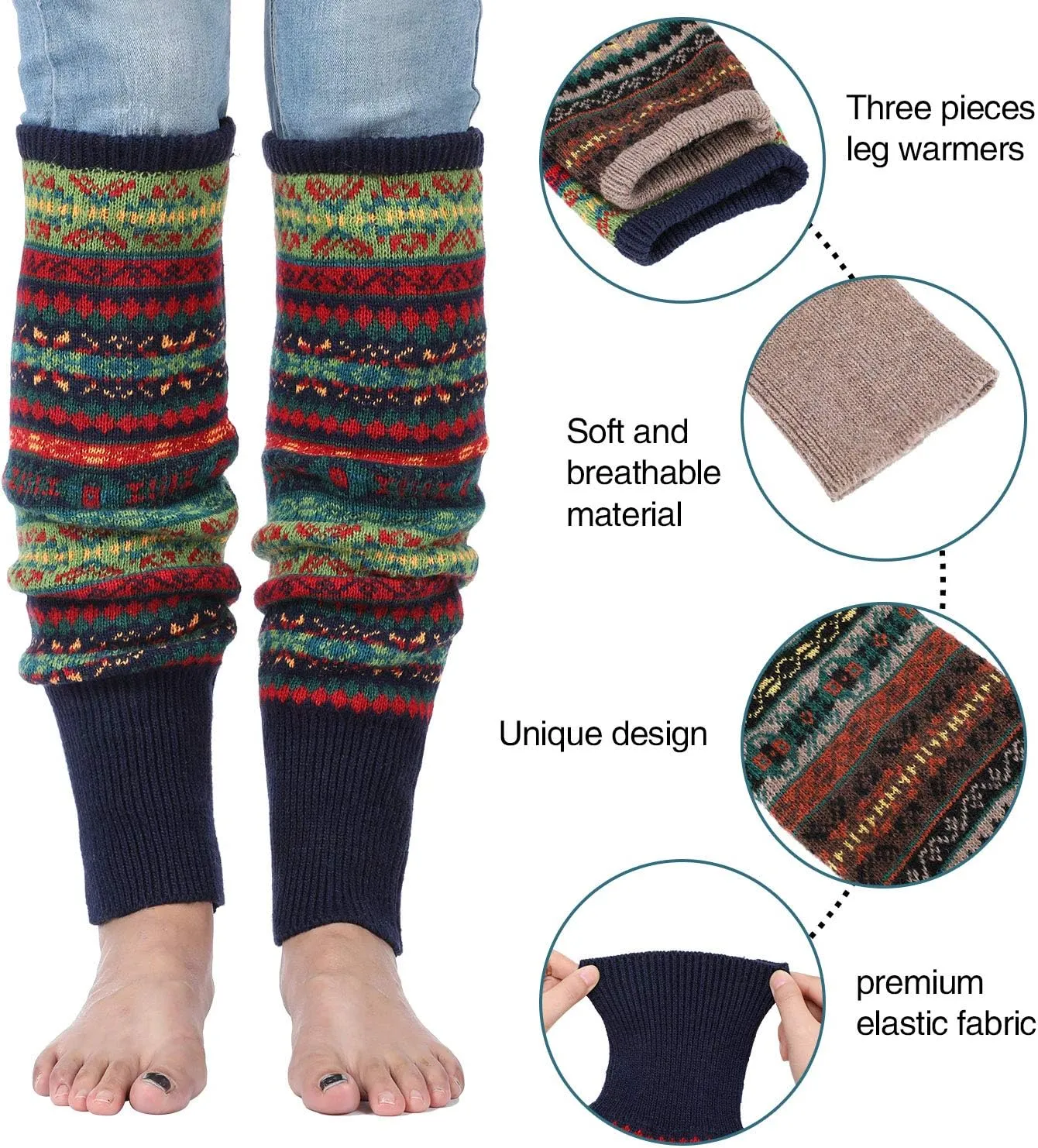 SATINIOR 2 Pairs Leg Warmers for Women Winter Bohemian Leg Warmers Long Knit Boot Cuffs Socks for Women