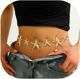 Seashell Starfish Waist Chain for Women Boho Conch Belly Body Chains Summer Beach Pearl Waist Body Jewelry