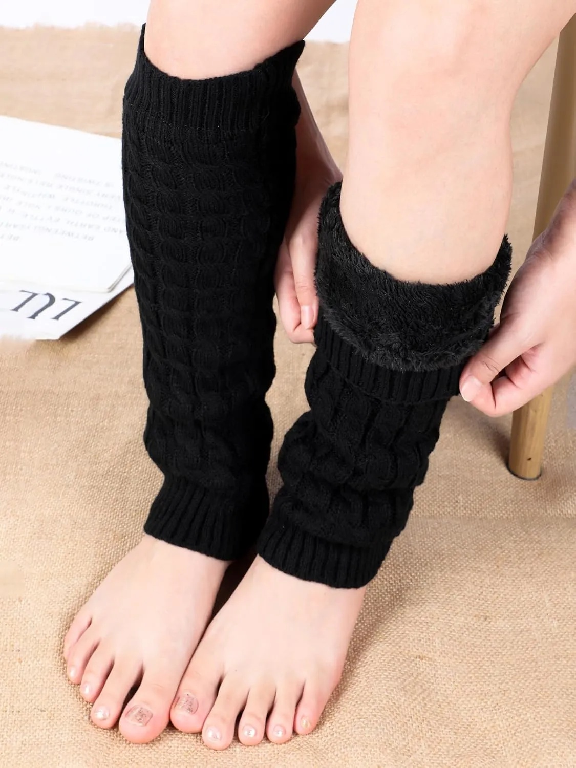 Shihanee Winter Fleece Lined Leg Warmers for Women Knit Long Leg Warmers Warm Fleece Lined Boot Socks for Skating Daily Wear