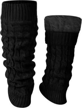 Shihanee Winter Fleece Lined Leg Warmers for Women Knit Long Leg Warmers Warm Fleece Lined Boot Socks for Skating Daily Wear