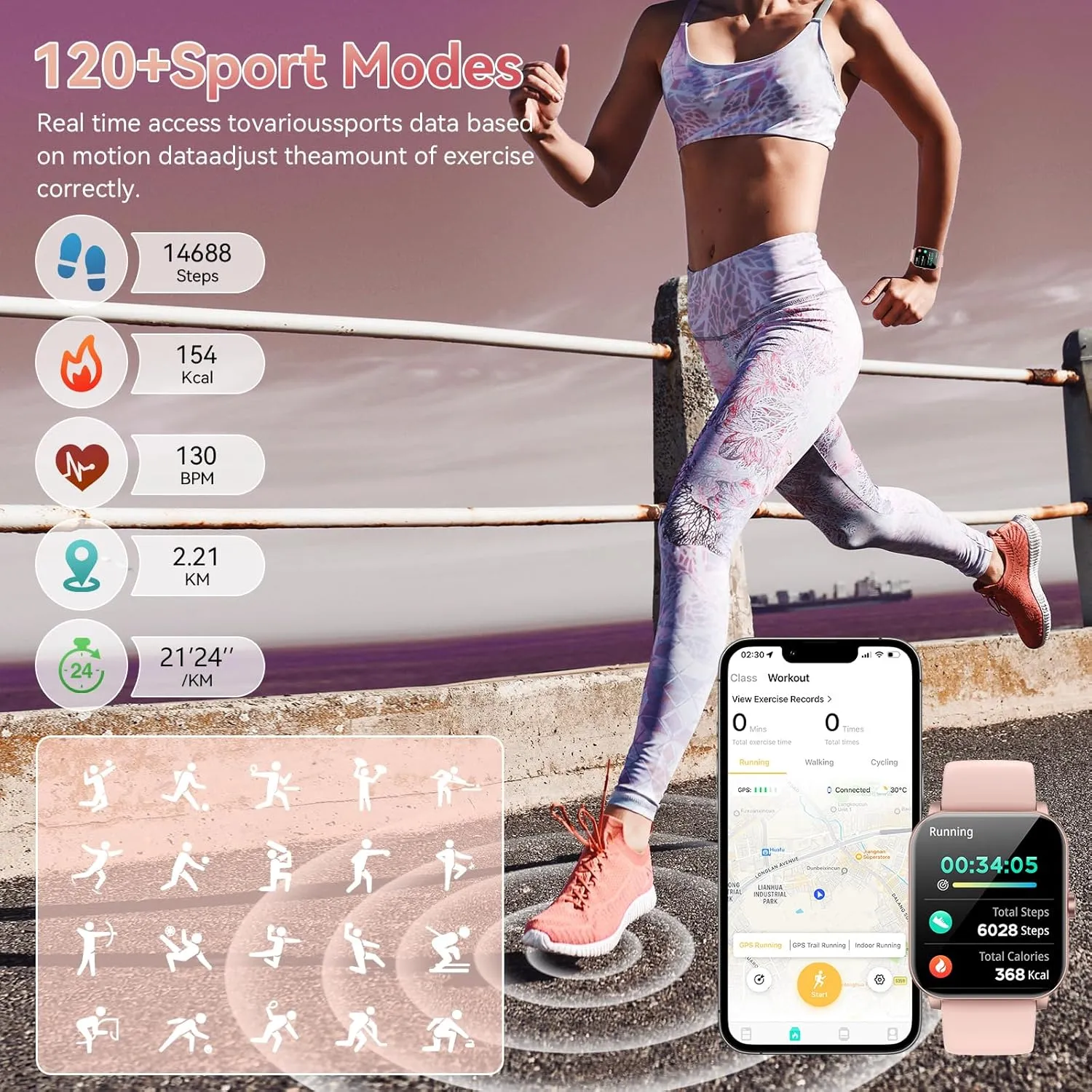 Smart Watch, 1.85" HD Smartwatch for Men Women (Answer/Make Calls), Fitness Watch with Heart Rate/Sleep/IP68 Waterproof/120  Sports Modes, Pedometer, Android Smart Watch for Android iOS (Pink)