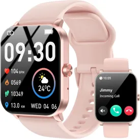 Smart Watch, 1.85" HD Smartwatch for Men Women (Answer/Make Calls), Fitness Watch with Heart Rate/Sleep/IP68 Waterproof/120  Sports Modes, Pedometer, Android Smart Watch for Android iOS (Pink)