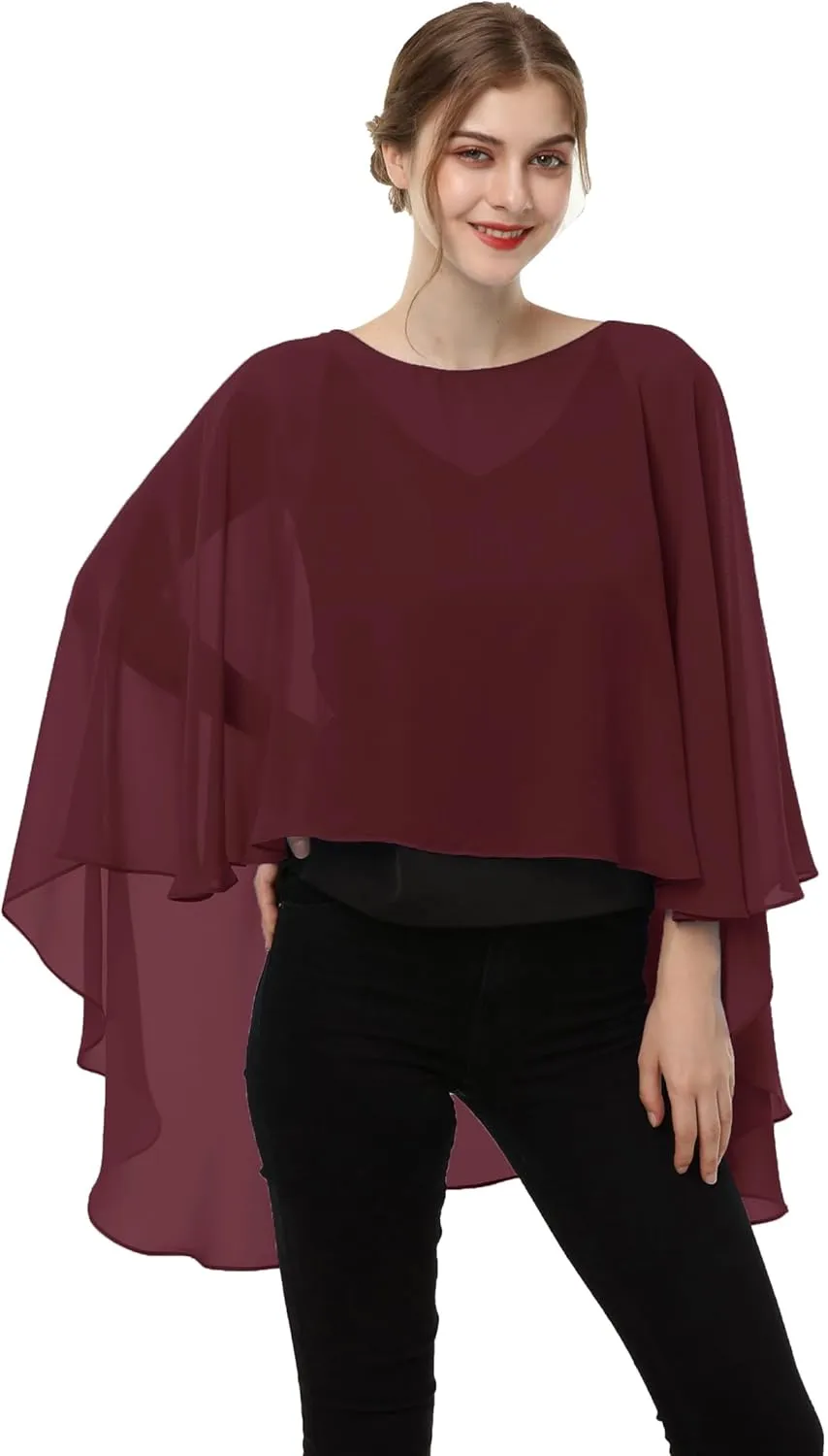 Soft Chiffon Capelet Plus capes Poncho Casual Capelets For Womens Cover Up