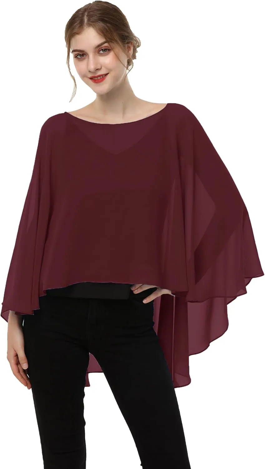 Soft Chiffon Capelet Plus capes Poncho Casual Capelets For Womens Cover Up