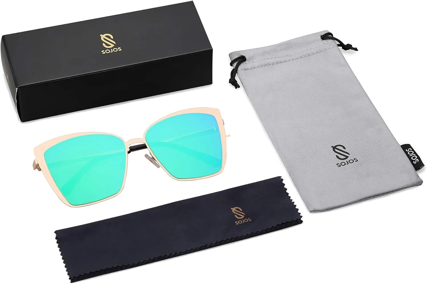 SOJOS Cateye Sunglasses for Women Fashion Mirrored Lens Metal Frame SJ1086