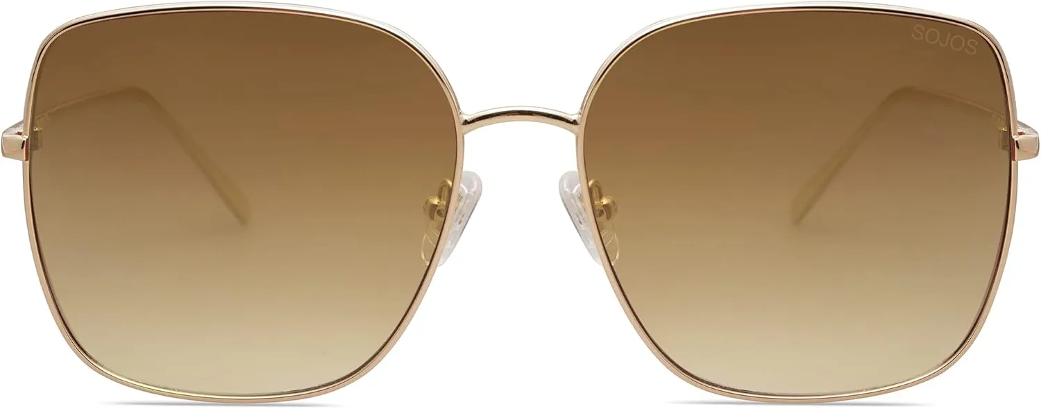 SOJOS Trendy Oversized Square Metal Frame Sunglasses for Women Men Retro Big Flat Lens UV Protection Sunglasses SJ1146