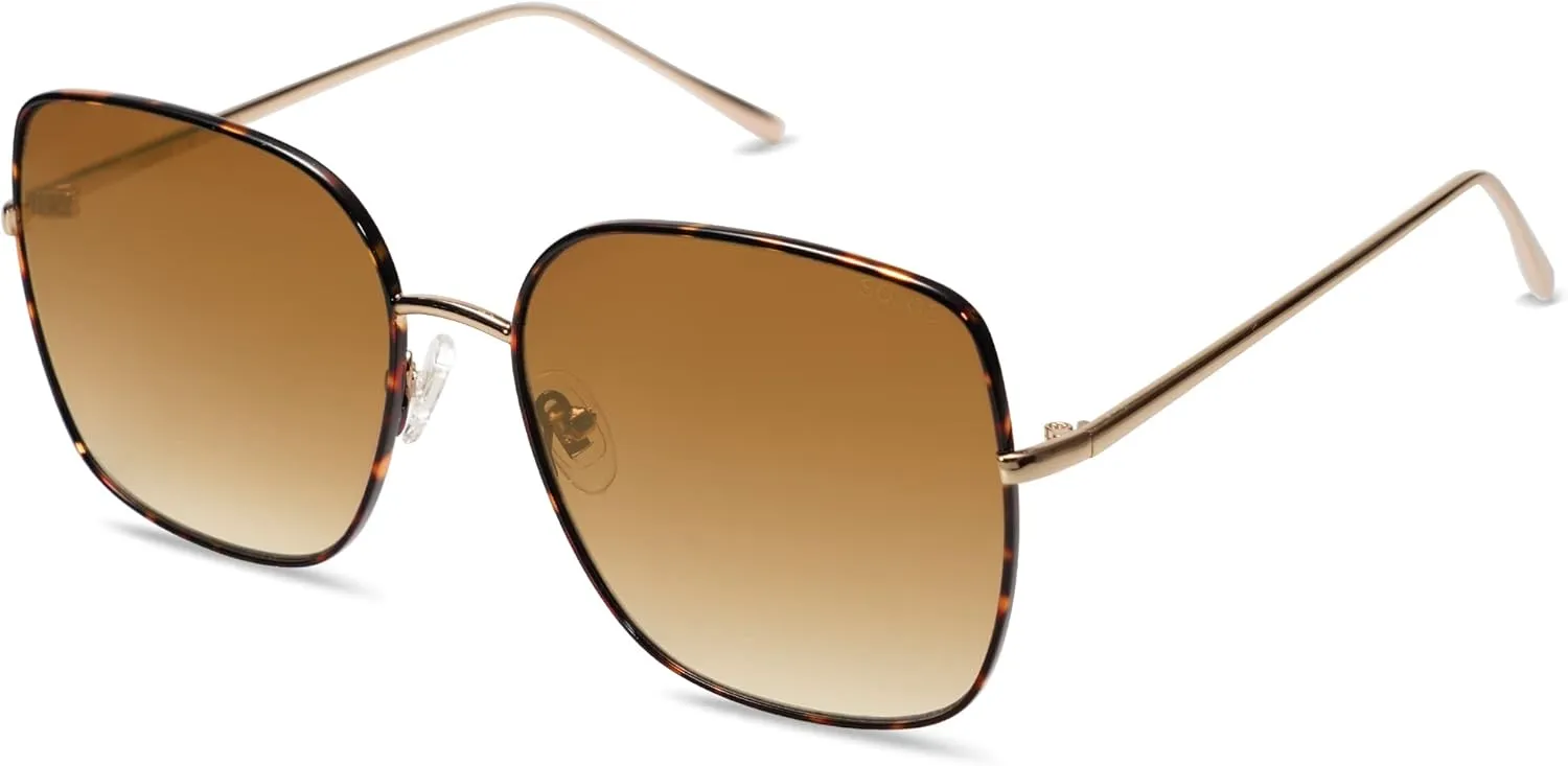 SOJOS Trendy Oversized Square Metal Frame Sunglasses for Women Men Retro Big Flat Lens UV Protection Sunglasses SJ1146