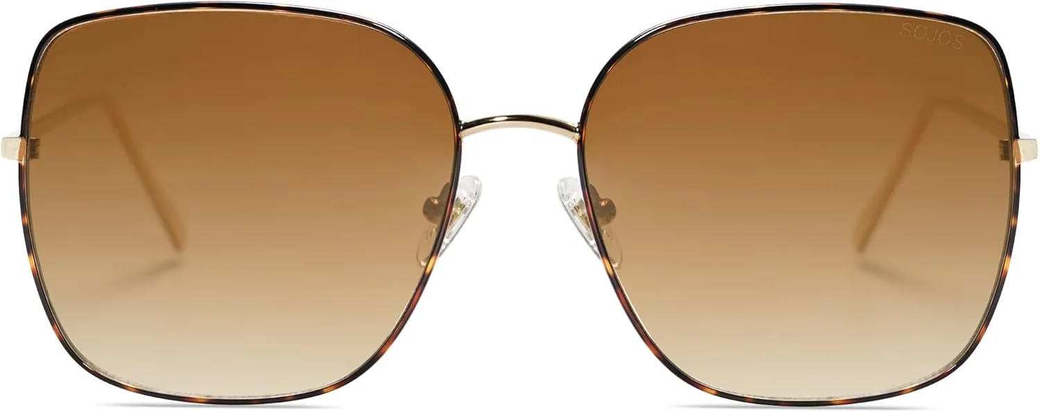 SOJOS Trendy Oversized Square Metal Frame Sunglasses for Women Men Retro Big Flat Lens UV Protection Sunglasses SJ1146
