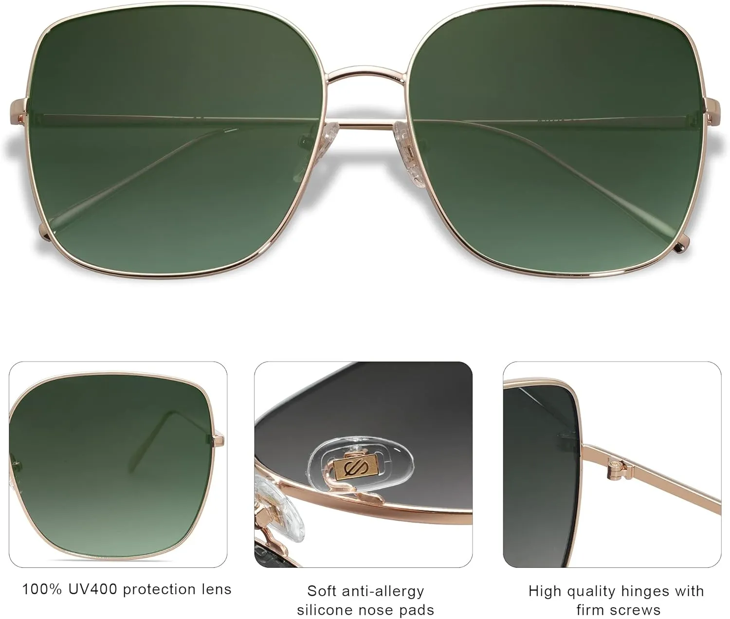 SOJOS Trendy Oversized Square Metal Frame Sunglasses for Women Men Retro Big Flat Lens UV Protection Sunglasses SJ1146