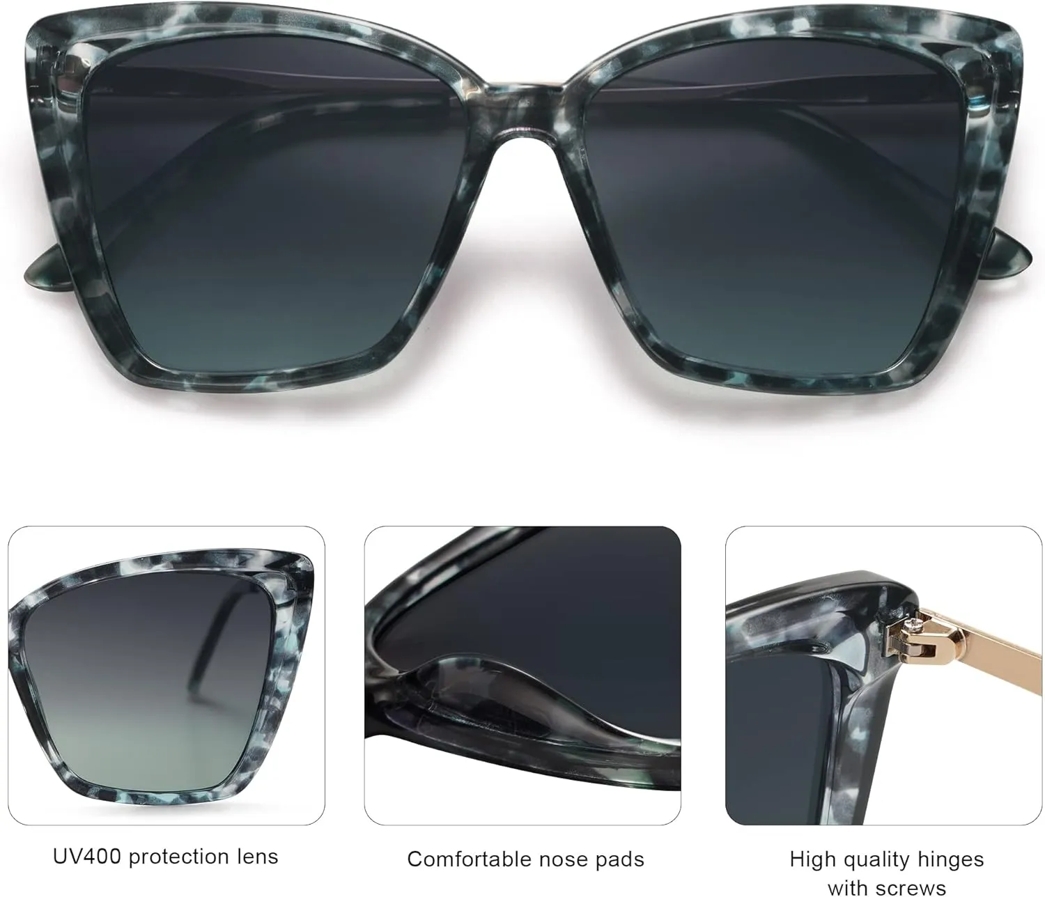 SOJOS Trendy Polarized Sunglasses For Women Retro Womens Oversized Square Cat Eye Sun Glasses UV Protection SJ2206