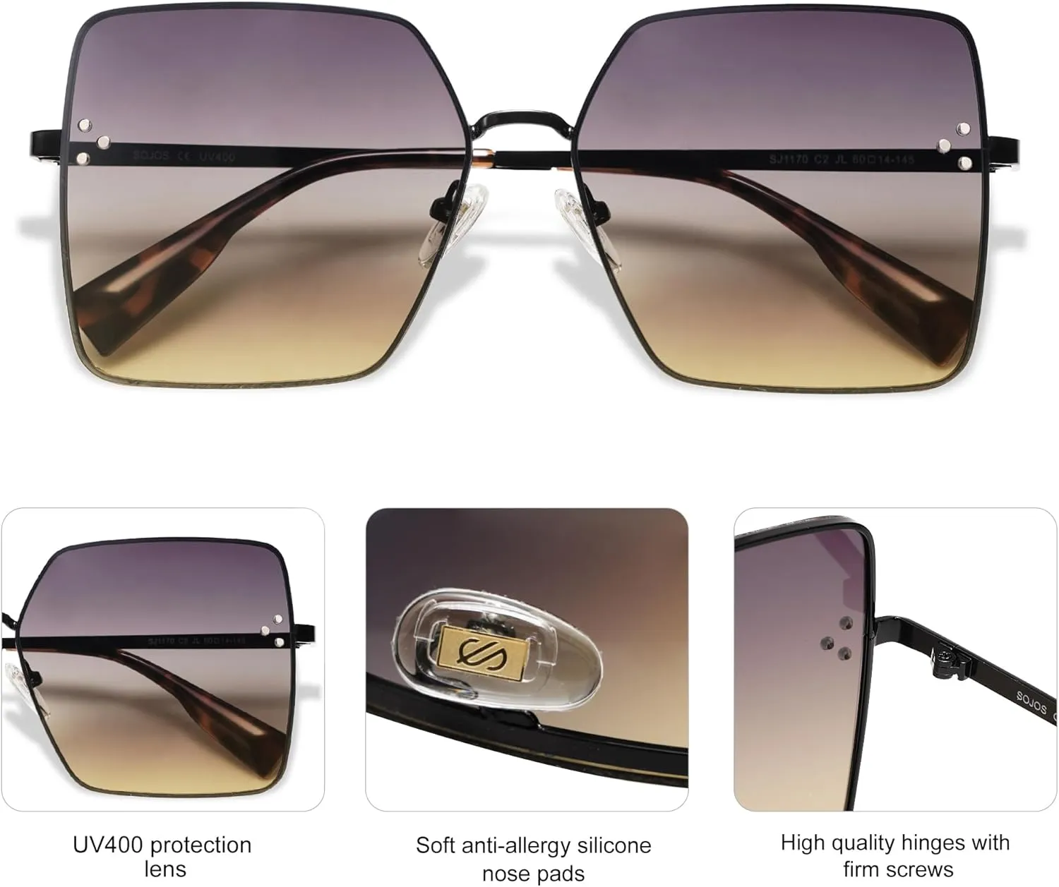 SOJOS Trendy Square Sunglasses Womens Big Oversized Designer Style UV Protection Sunnies Shades SJ1170