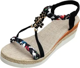 Summer Sandals for Women Fashion Casual Bohemian Beach Sandals Comfortable Open Toe Orthopedic Shoes with Arch Support Dressy Elastic Ankle Strap Beach Walking Shoes