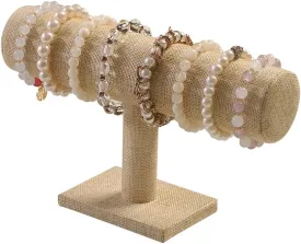 T-Bar Bracelet Holder, Natural Linen Bracelet Display Stand For Store Show, Hair Tied Watch Jewelry Organizer Rack For Selling Show (Yellow Linen)