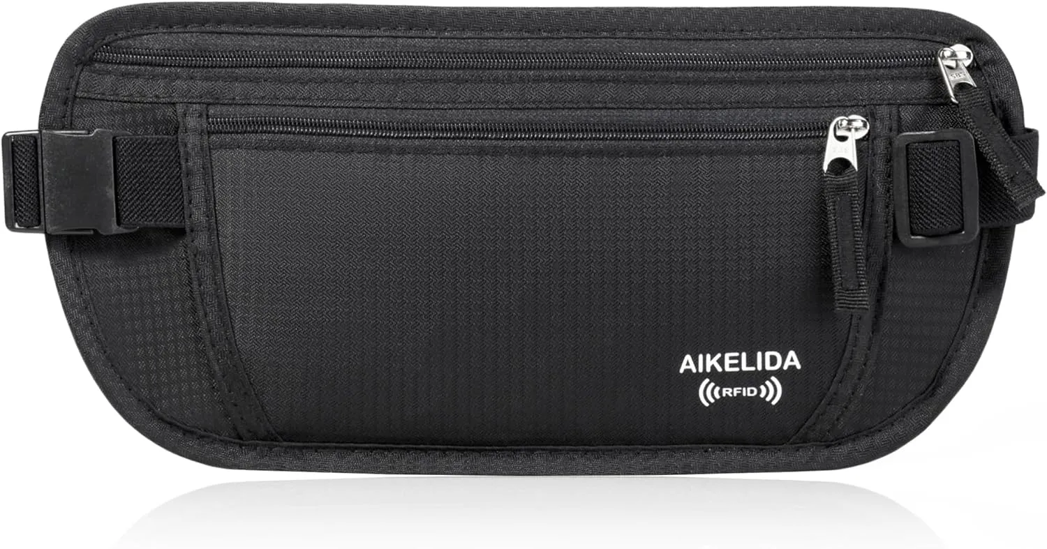 Travel Money Belt - Slim Passport Holder Travel Wallet with RFID Blocking Travel Pouch Undercover Fanny Pack for Women Men