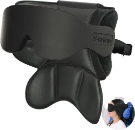 Travel Pillows for Airplanes, Airplane Pillow with 3D Sleep Eye Mask, 360 Neck Support, Stop Bobblehead Plane Travel Essentials, Adjustable Airplane Head Strap for Budget Airlines, Black
