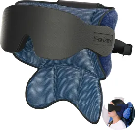 Travel Pillows for Airplanes, Neck Airplane Pillow with Eye Mask for Sleeping, 360 Support Headrest, Portable Travel Essentials, Adjustable Airplane Head Strap for Most Seat, Mottled Blue