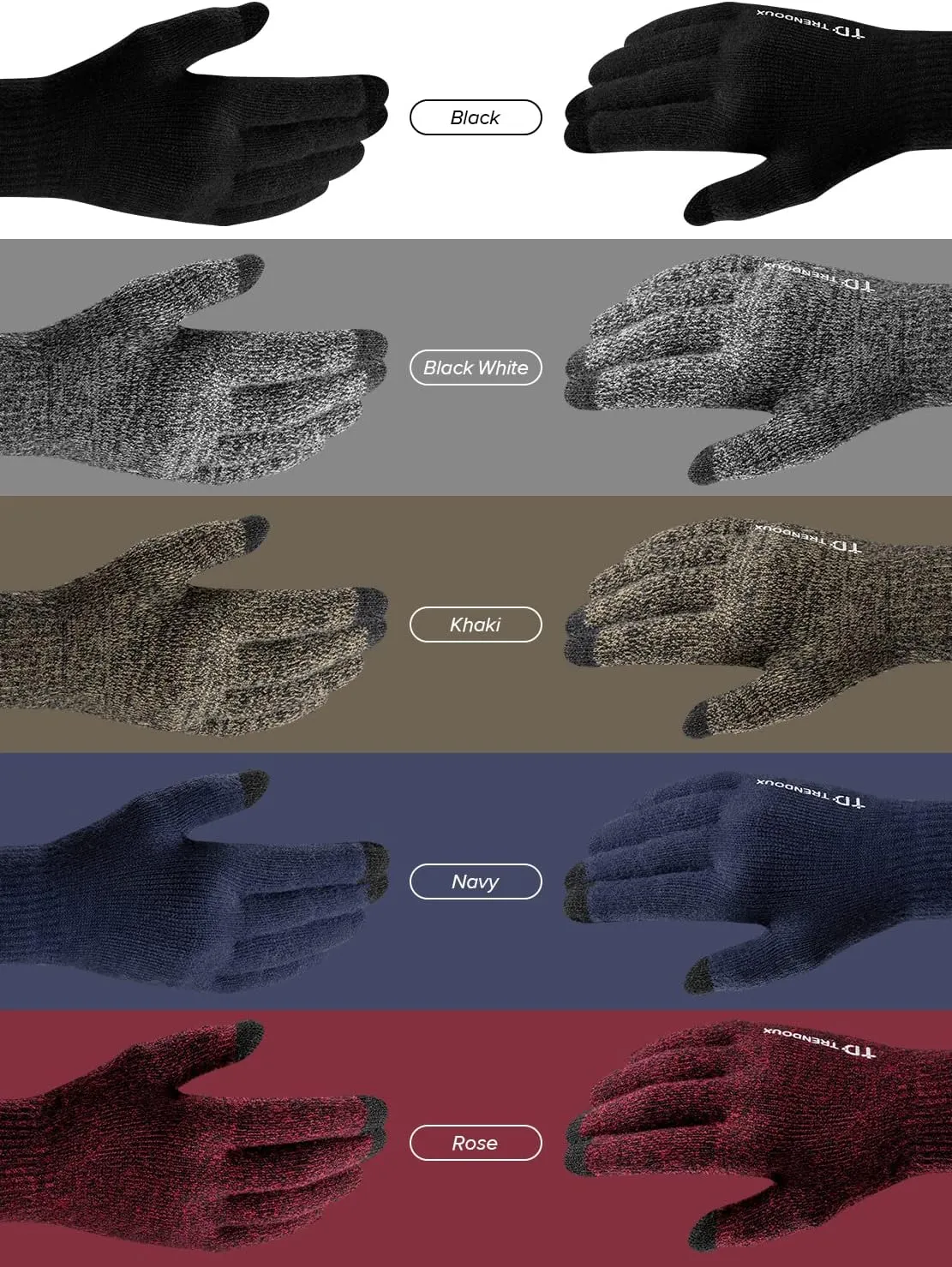 TRENDOUX Winter Gloves For Men Women, Cold Weather Warm Touchscreen Glove Unisex, Non-slip, Elastic Cuff, Knit Stretchy