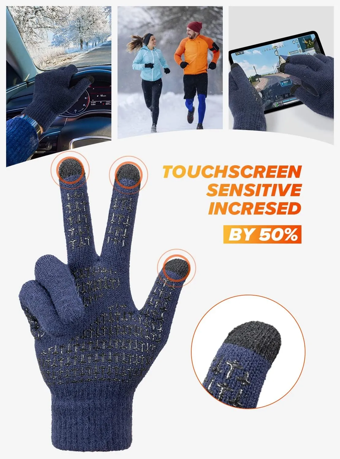 TRENDOUX Winter Gloves For Men Women, Cold Weather Warm Touchscreen Glove Unisex, Non-slip, Elastic Cuff, Knit Stretchy