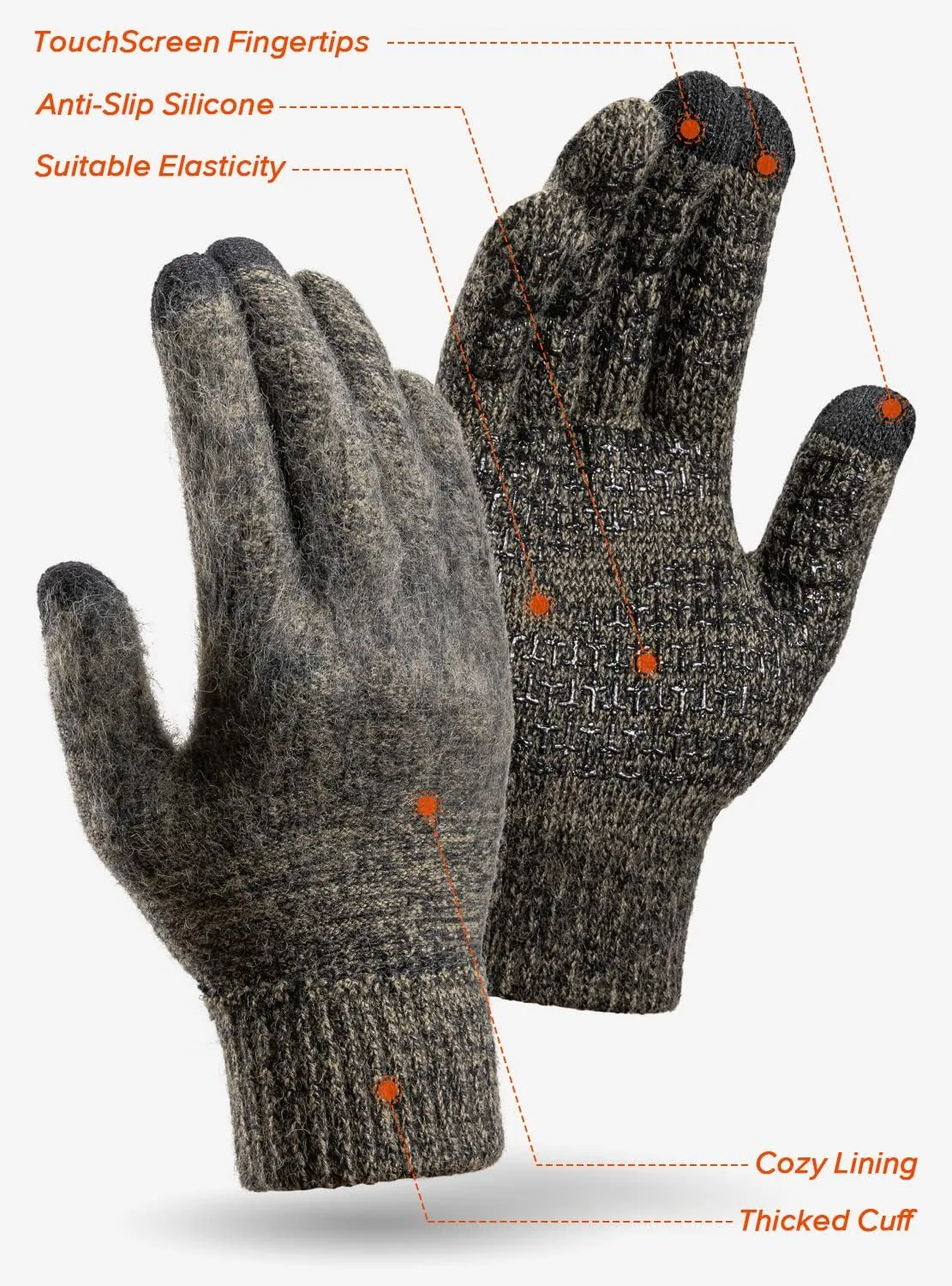 TRENDOUX Winter Gloves For Men Women, Cold Weather Warm Touchscreen Glove Unisex, Non-slip, Elastic Cuff, Knit Stretchy
