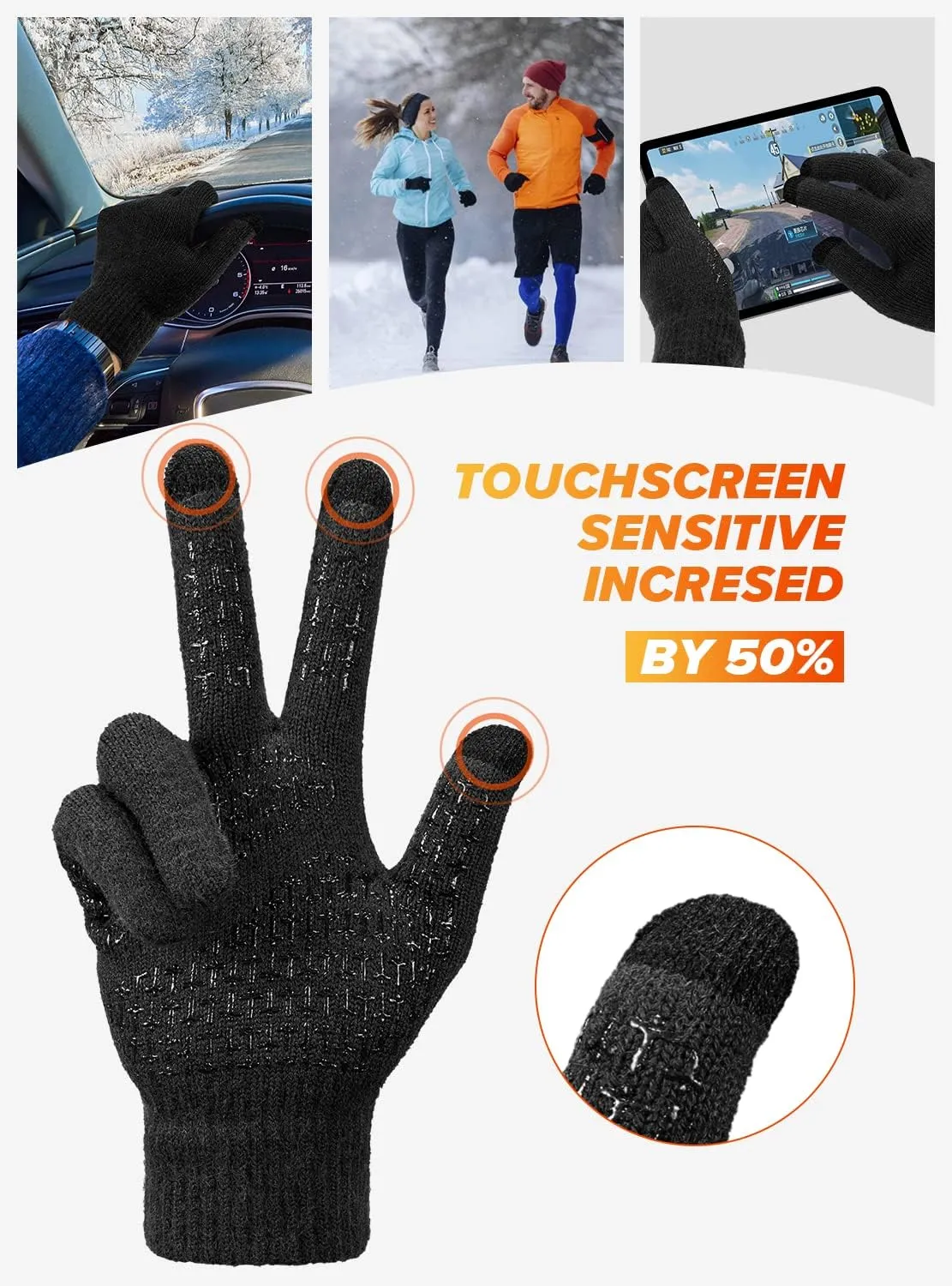 TRENDOUX Winter Gloves For Men Women, Cold Weather Warm Touchscreen Glove Unisex, Non-slip, Elastic Cuff, Knit Stretchy