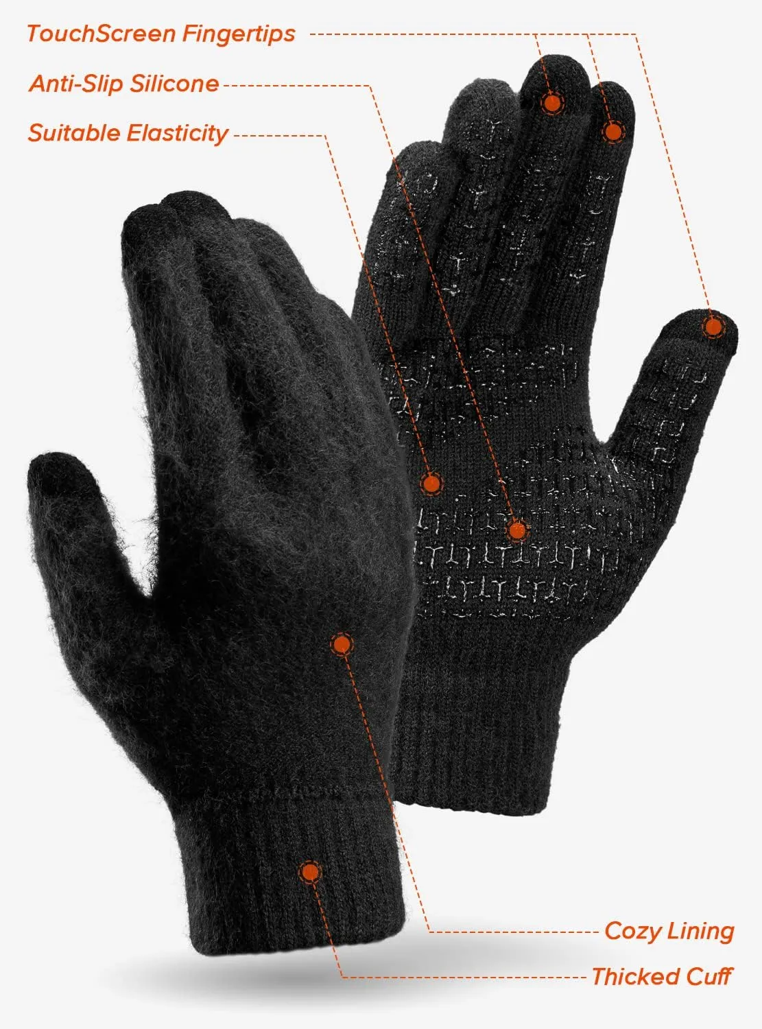 TRENDOUX Winter Gloves For Men Women, Cold Weather Warm Touchscreen Glove Unisex, Non-slip, Elastic Cuff, Knit Stretchy