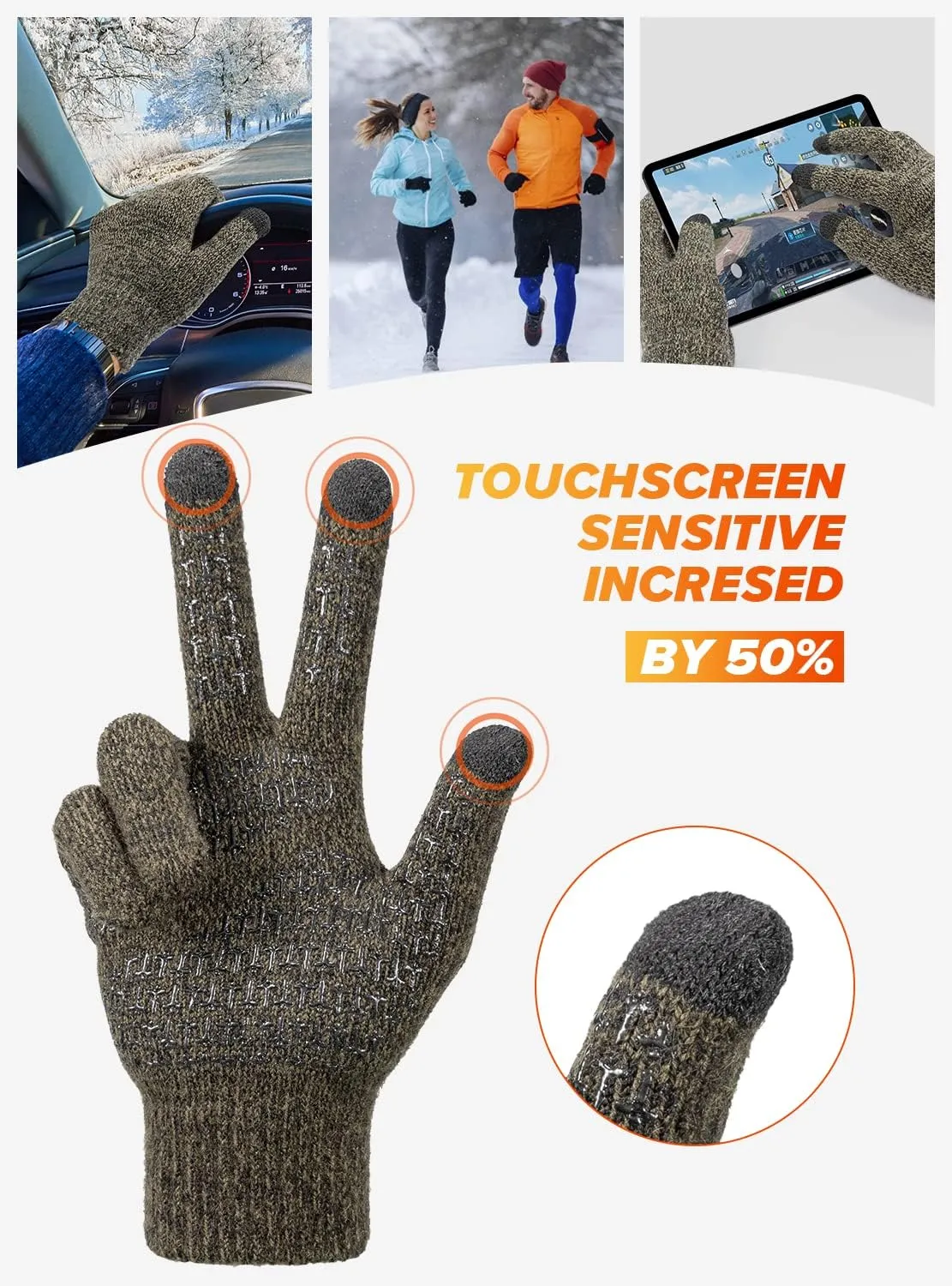 TRENDOUX Winter Gloves For Men Women, Cold Weather Warm Touchscreen Glove Unisex, Non-slip, Elastic Cuff, Knit Stretchy