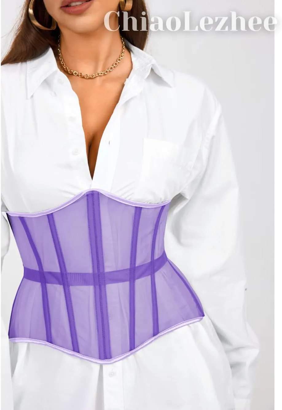 Underbust Corset Belt for Women, Mesh Lace-Up Boned Waist Cincher, Shapewear for Weddings & Going Out