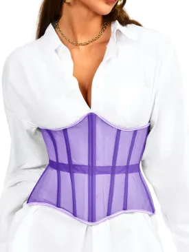 Underbust Corset Belt for Women, Mesh Lace-Up Boned Waist Cincher, Shapewear for Weddings & Going Out