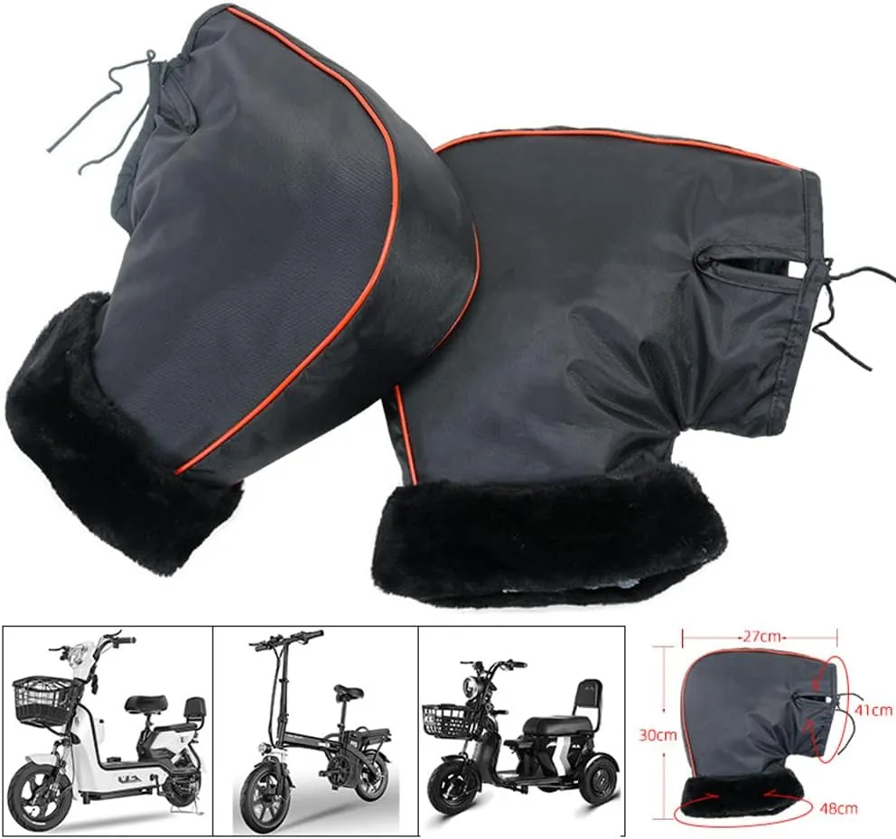 Universal Motorcycle Handlebar Muffs, Winter Compatible Snowmobile Hand Warmers Protective Waterproof Riding Gloves Scooter Handlebar Thermal Gloves with Reflective Stripes